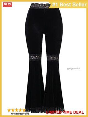 Velvet Lace Wide Leg Trousers High Waist Pull On Gothic Pants